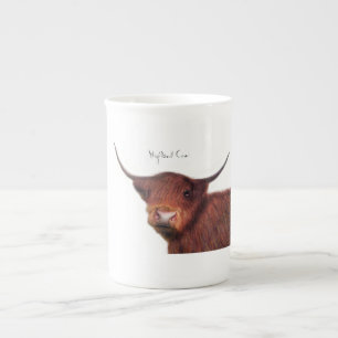 Highland cow illustration bone china mug