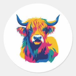 Highland Cow Illustration Watercolour Painting Art Classic Round Sticker