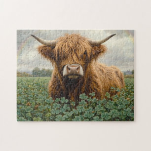 Highland Cow in a Clover Field Jigsaw Puzzle