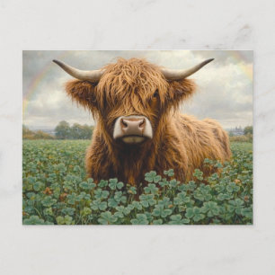 Highland Cow in a Clover Field Postcard
