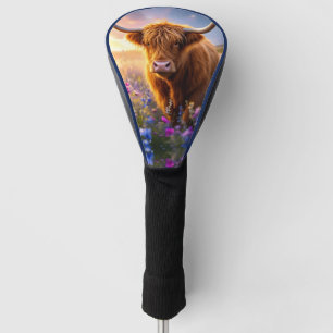 Highland Cow in a field of colorful flowers Golf Head Cover