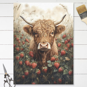 Highland Cow in a Strawberry Patch Decoupage Tissue Paper