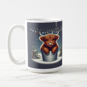Highland Cow in Bucket with Colourful Lights  Coffee Mug