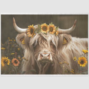 Highland Cow in Field of Sunflowers Decoupage Tissue Paper