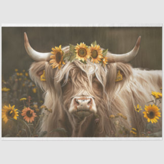 Highland Cow in Field of Sunflowers Decoupage Tissue Paper