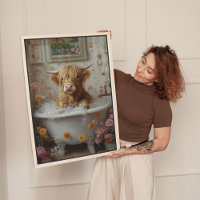 Highland Cow in Floral Bathtub Art