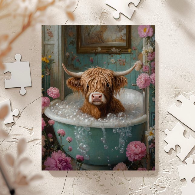 Highland Cow in Floral Bathtub Jigsaw Puzzle (Creator Uploaded)