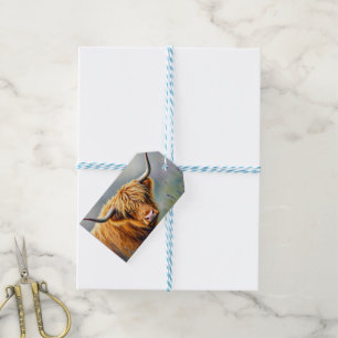 Highland Cow in Floral Meadow Close up Gift Tags