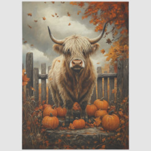 Highland Cow in Pumpkin Patch Decoupage Tissue Paper