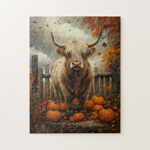 Highland Cow in Pumpkin Patch Jigsaw Puzzle