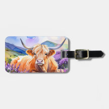 Highland Cow in Purple Heather Watercolor