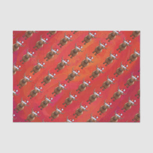 Highland cow in Santa Hat Pattern on Red Tissue Paper