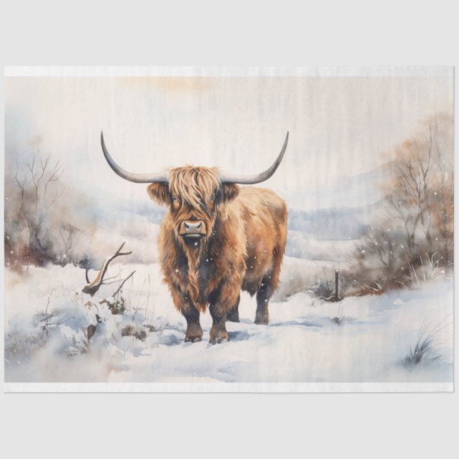 Highland Cow in Snow 1 Decoupage Paper (Front)