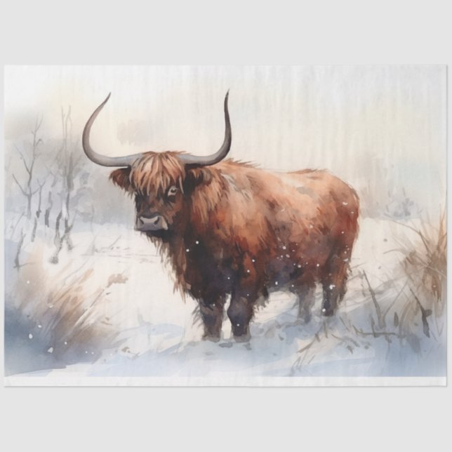 Highland Cow in Snow 4 Decoupage Paper (Front)