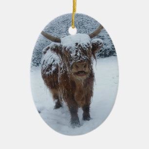 Highland Cow in the Snow Ceramic Tree Decoration