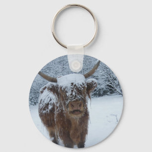 Highland Cow In The Snow Keychain