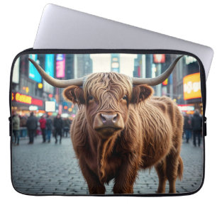 Highland Cow in Times Square Laptop Sleeve