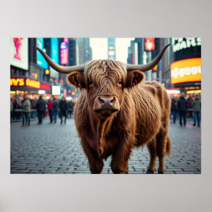 Highland Cow in Times Square Poster