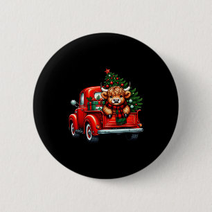 Highland Cow In Truck Farm Farmer Christmas Cow Ca 6 Cm Round Badge