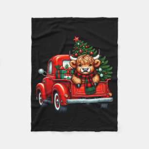 Highland Cow In Truck Farm Farmer Christmas Cow Ca Fleece Blanket