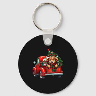Highland Cow In Truck Farm Farmer Christmas Cow Ca Key Ring
