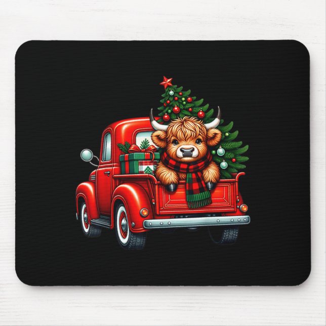 Highland Cow In Truck Farm Farmer Christmas Cow Ca Mouse Mat (Front)