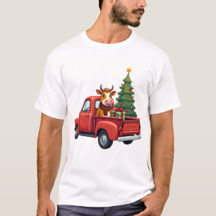 Highland Cow in Truck Farm Farmer Christmas Cow Ca T-Shirt