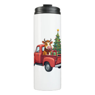 Highland Cow in Truck Farm Farmer Christmas Cow Ca Thermal Tumbler