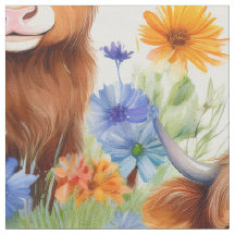 Highland Cow in Wild Flowers