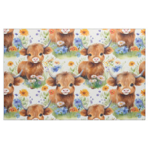 Highland Cow in Wild Flowers Fabric