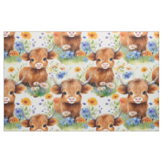 Highland Cow in Wild Flowers Fabric