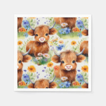 Highland Cow in Wild Flowers