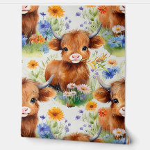 Highland Cow in Wild Flowers