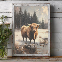 Highland Cow in Winter Landscape Decoupage