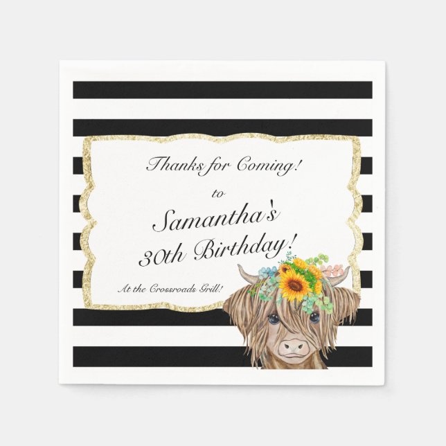 Highland Cow Invitation, Cow Birthday  Napkin (Front)