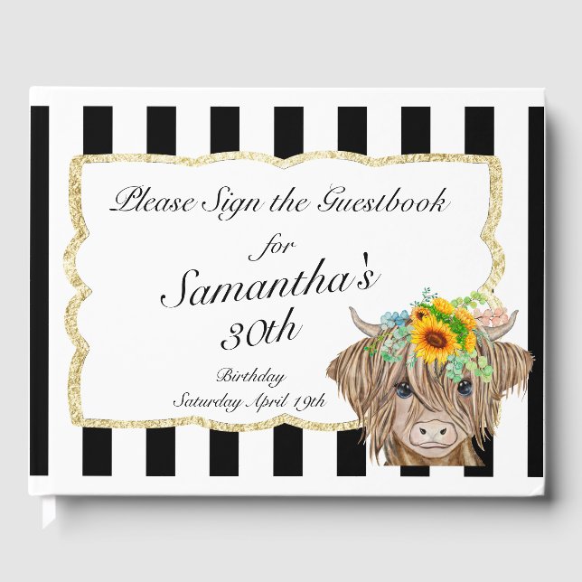 Highland Cow Invitation, Cow Birthday Party    Guest Book (Front)