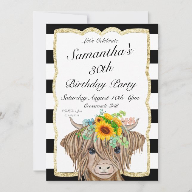 Highland Cow Invitation, Cow Birthday Party Invitation (Front)