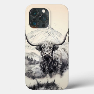 Highland Cow iPhone Case with Majestic Mountains