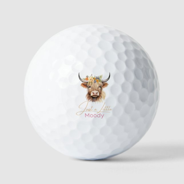Highland Cow Just A Little Moody Flower Cow Farm Golf Balls (Front)