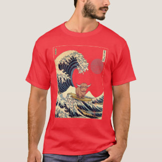 Highland Cow Kanagawa Japanese Surfing Wave T-Shirt