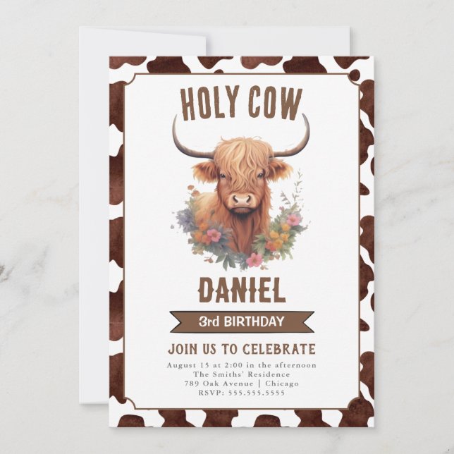Highland Cow Kids Birthday Invitation for All Ages (Front)