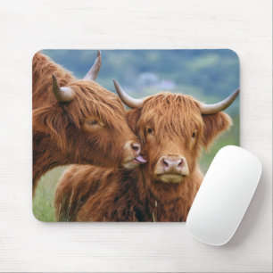 Highland Cow Kissing Cow Mouse Mat