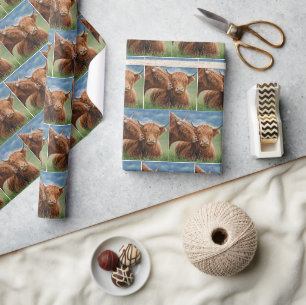 Highland Cow Kissing Cow Wrapping Paper