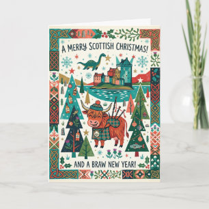 Highland Cow Loch Ness Scottish Christmas Card