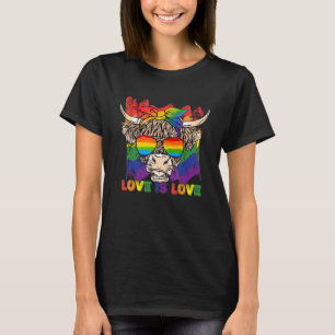 Highland Cow Love is Love Rainbow Flag LGBT Pride T-Shirt
