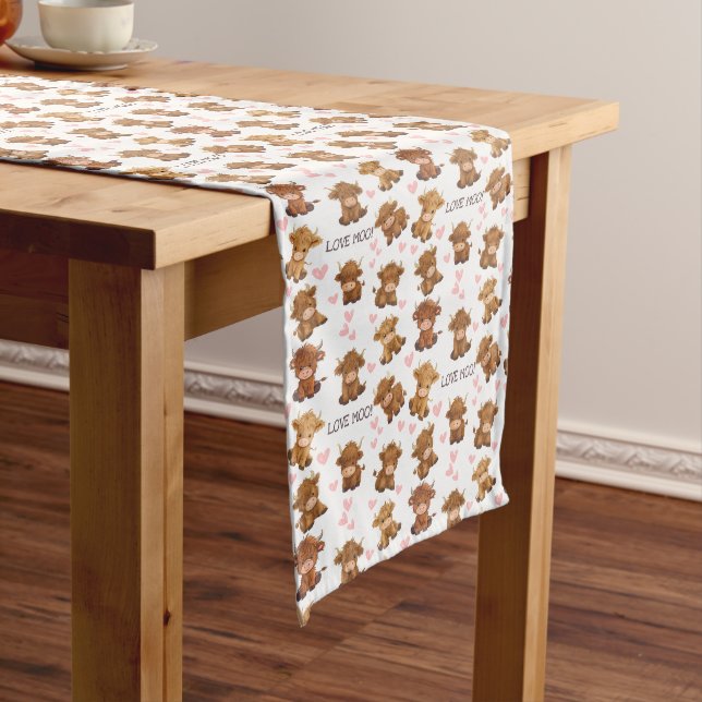 Highland Cow Love Moo Valentine Heart Table Runner (In Situ)
