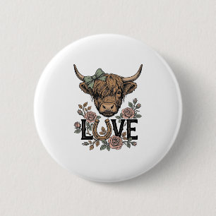 Highland Cow Love Vintage Floral Horseshoe Art 6 Cm Round Badge