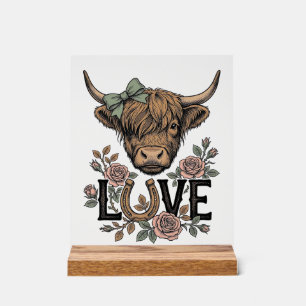 Highland Cow Love Vintage Floral Horseshoe Art Acrylic Sign