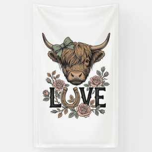 Highland Cow Love Vintage Floral Horseshoe Art Banner