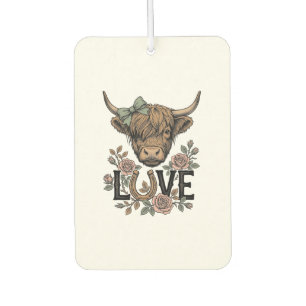 Highland Cow Love Vintage Floral Horseshoe Art Car Air Freshener